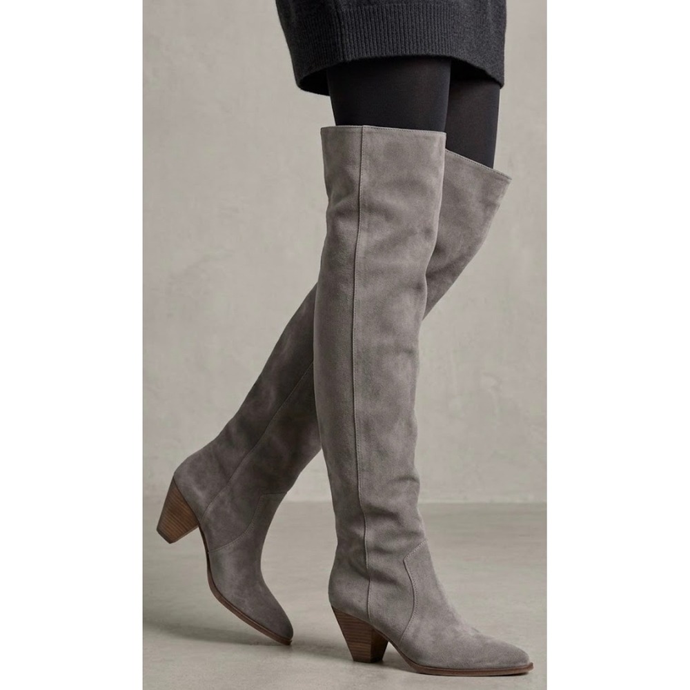 Vince Camuto Grey Suede Over The Knee Boots Pointed Toe Cone Heel 5 Wide Calf